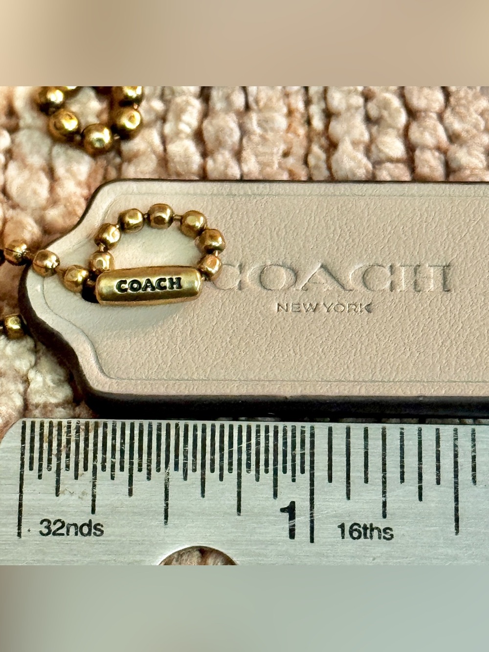 NEW SMOOTH TAUPE COLOR COACH HANG TAG w/ GOLD CHAIN  $21